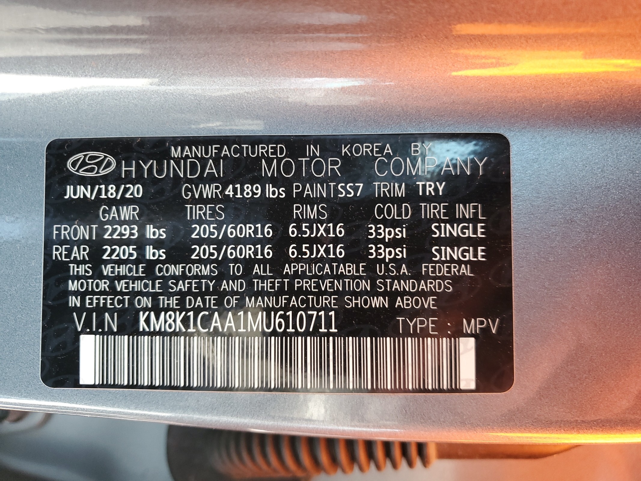 KM8K1CAA1MU610711 2021 Hyundai Kona Se