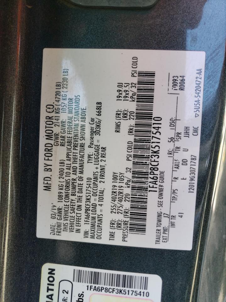 2019 Ford Mustang Gt VIN: 1FA6P8CF3K5175410 Lot: 62021014