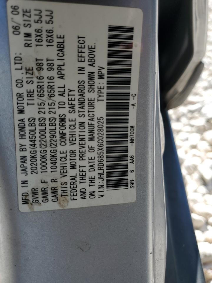 2006 Honda Cr-V Lx VIN: JHLRD685X6C028025 Lot: 62338294