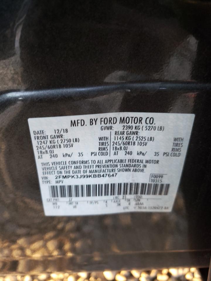 2019 Ford Edge Sel VIN: 2FMPK3J99KBB47647 Lot: 63606894