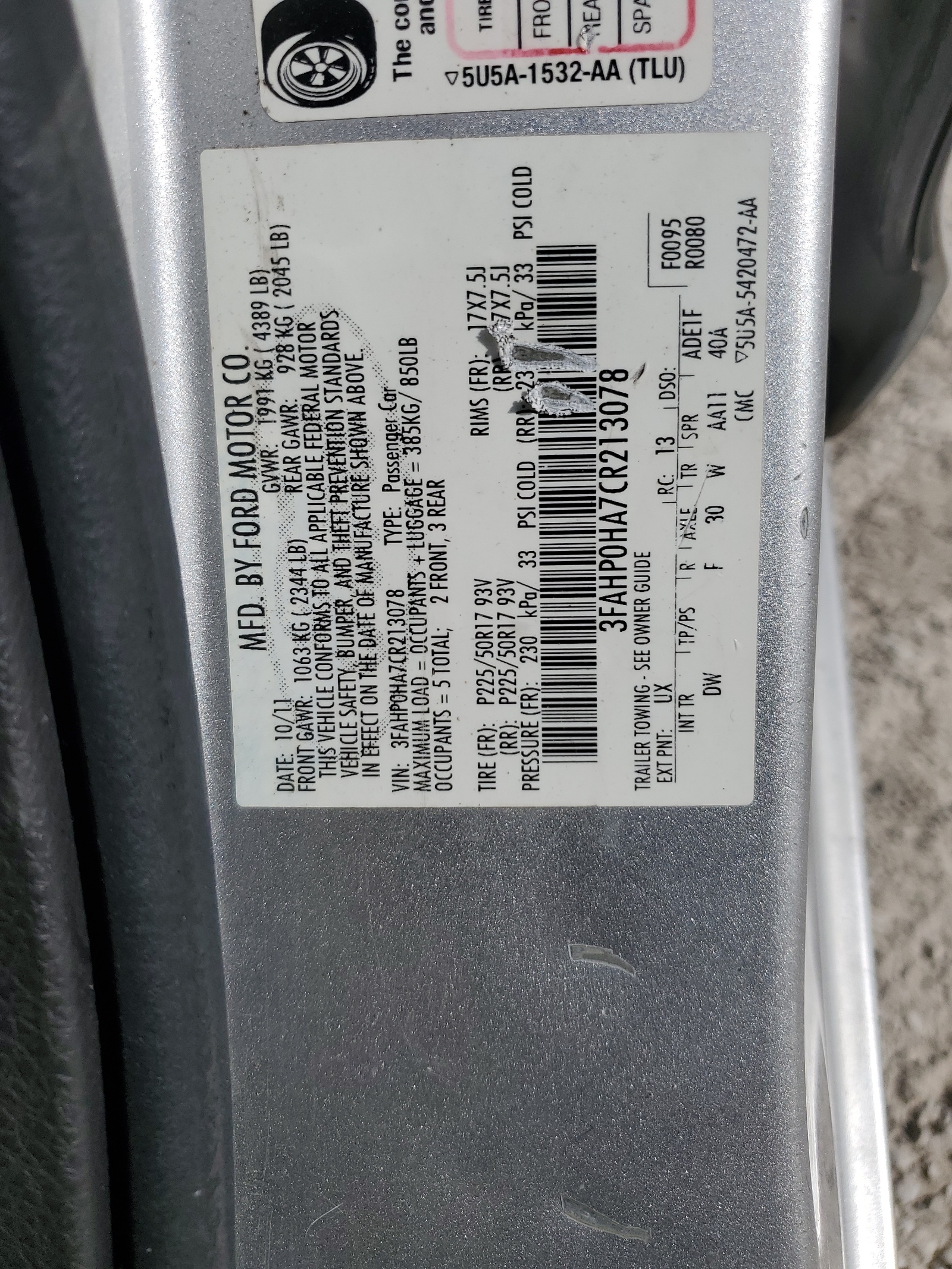 3FAHP0HA7CR213078 2012 Ford Fusion Se