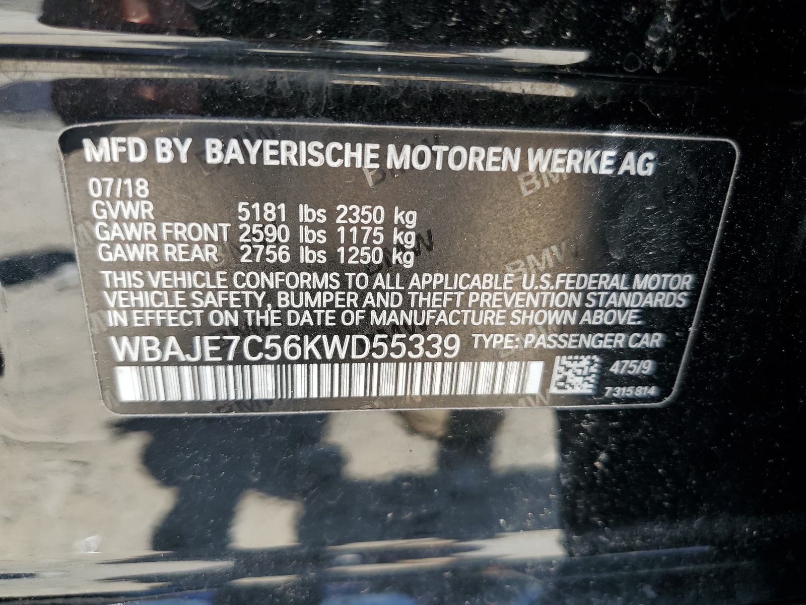 WBAJE7C56KWD55339 2019 BMW 540 Xi