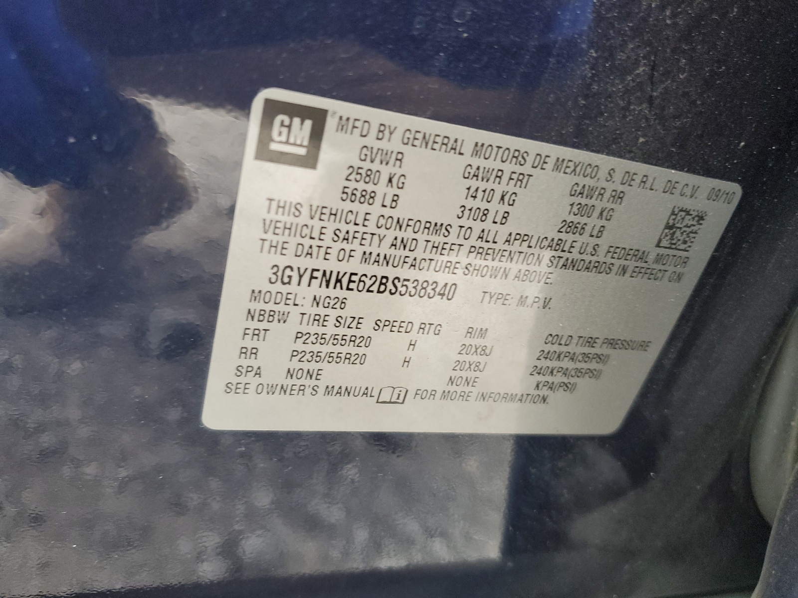 3GYFNKE62BS538340 2011 Cadillac Srx Premium Collection