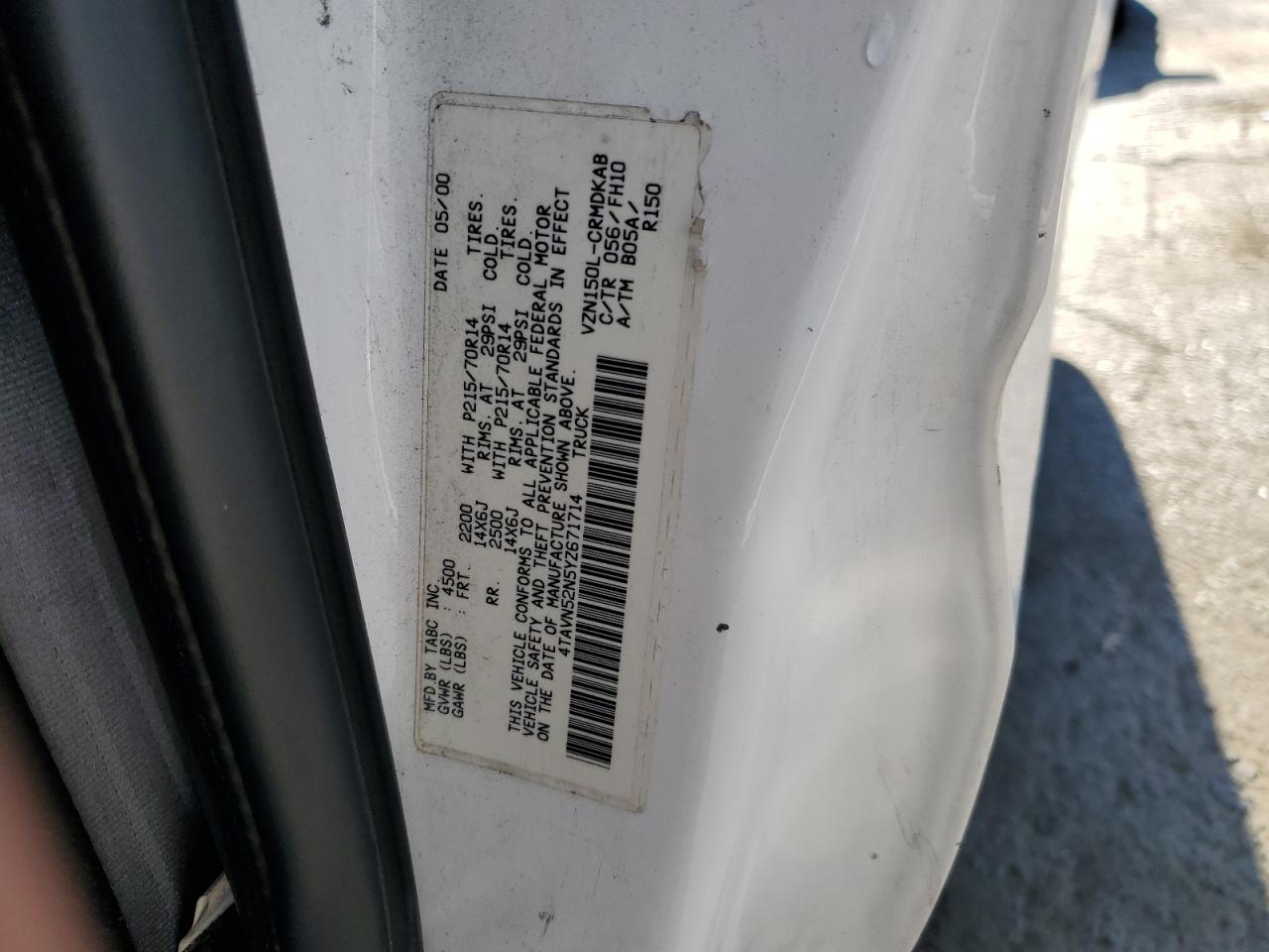 2000 Toyota Tacoma Xtracab VIN: 4TAVN52N5YZ671714 Lot: 65317334