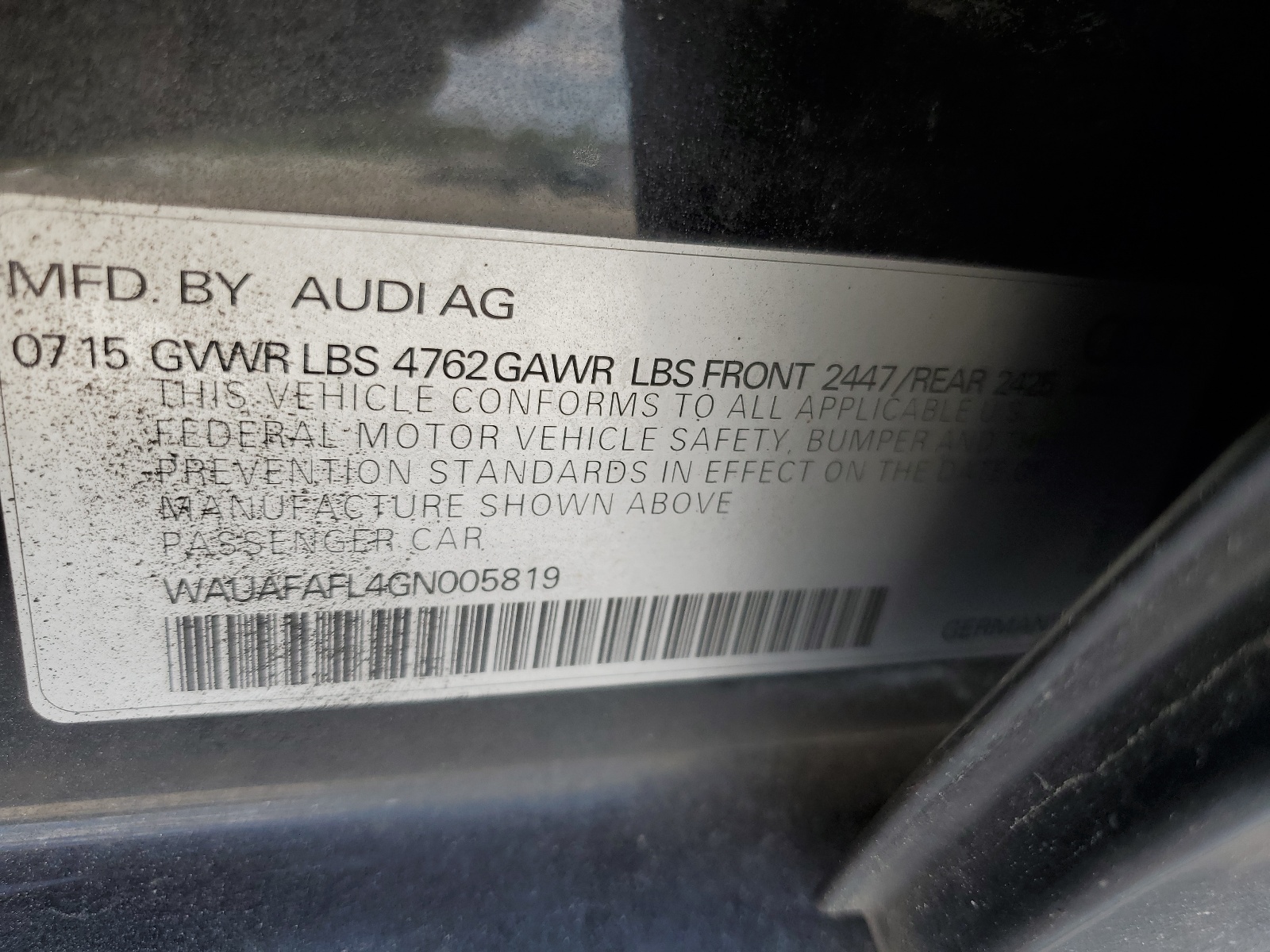 WAUAFAFL4GN005819 2016 Audi A4 Premium S-Line