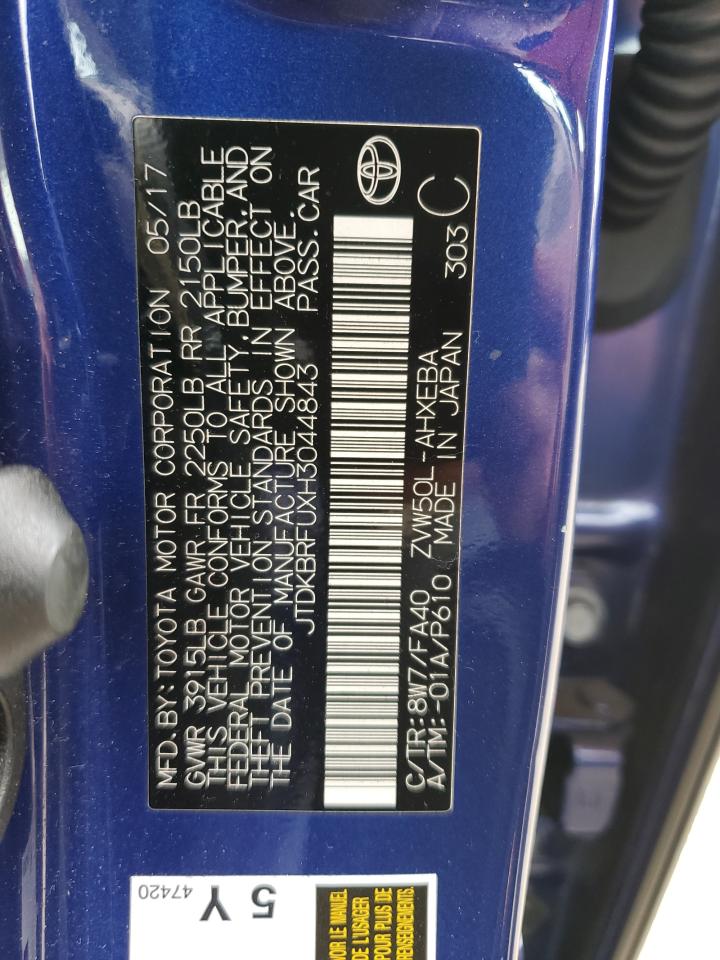 2017 Toyota Prius VIN: JTDKBRFUXH3044843 Lot: 63182834