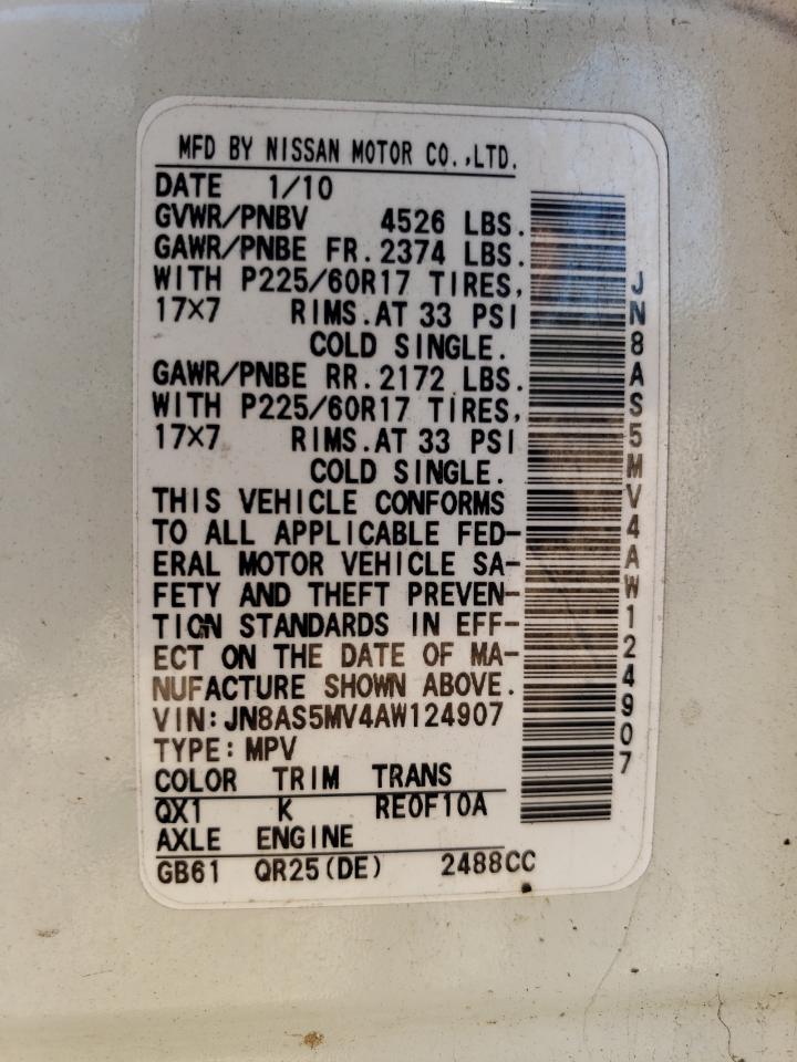 2010 Nissan Rogue S VIN: JN8AS5MV4AW124907 Lot: 61283334