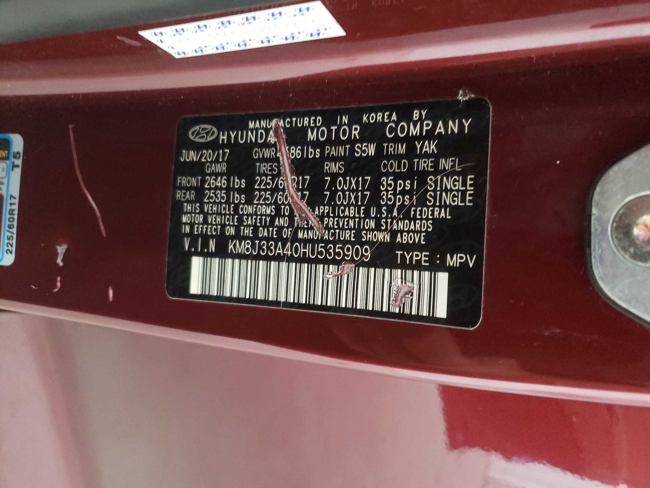 KM8J33A40HU535909 2017 Hyundai Tucson Limited