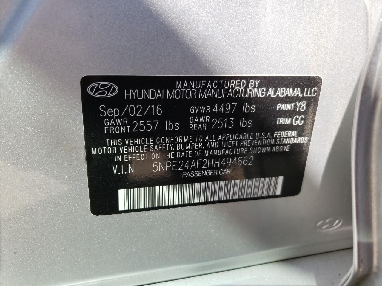 5NPE24AF2HH494662 2017 Hyundai Sonata Se