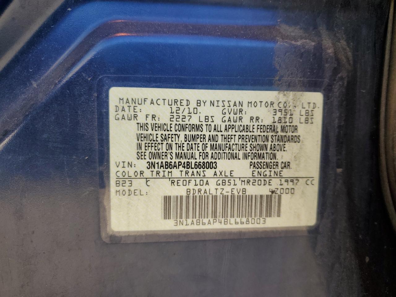 2011 Nissan Sentra 2.0 VIN: 3N1AB6AP4BL668003 Lot: 62469484