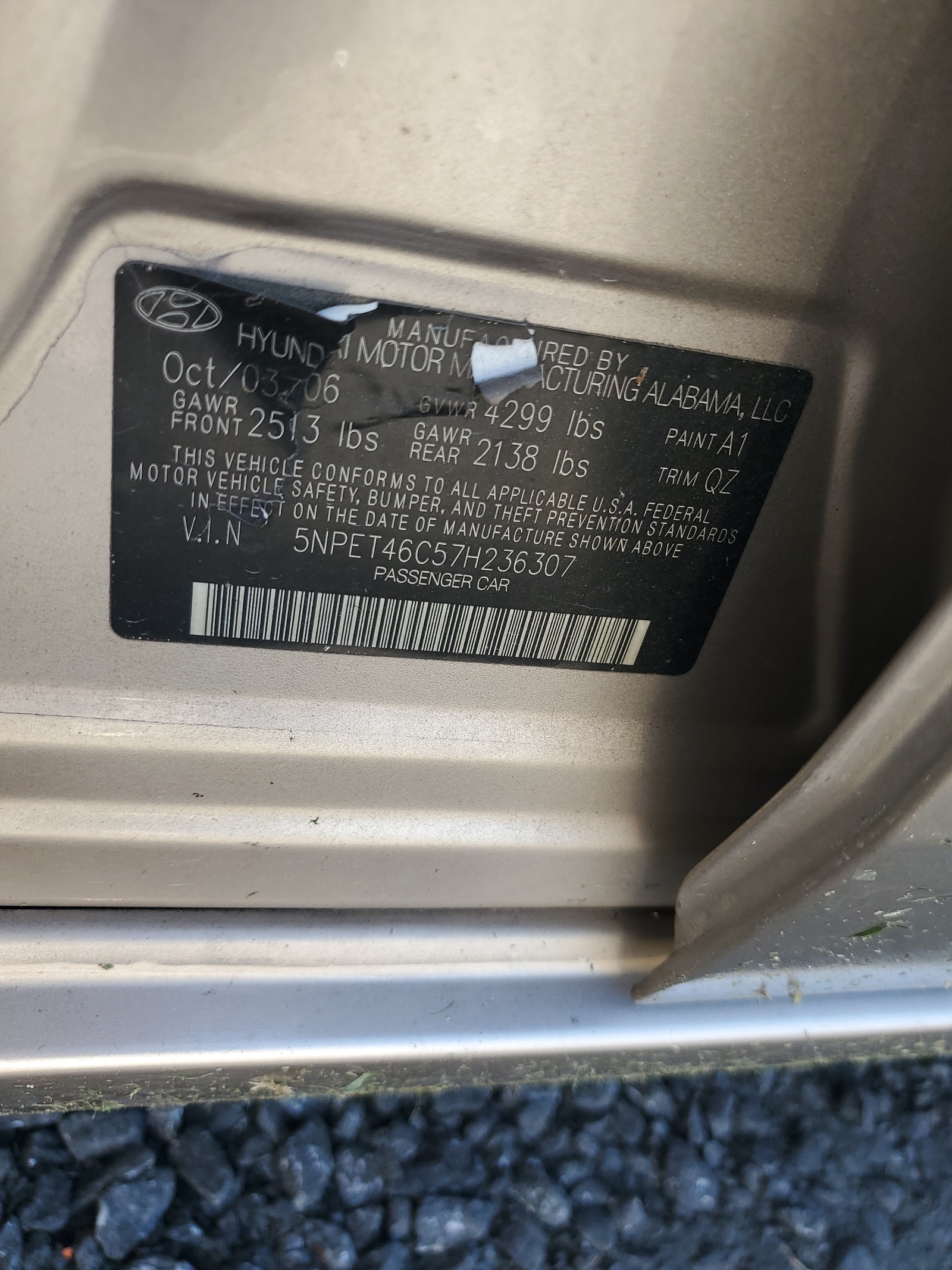 5NPET46C57H236307 2007 Hyundai Sonata Gls