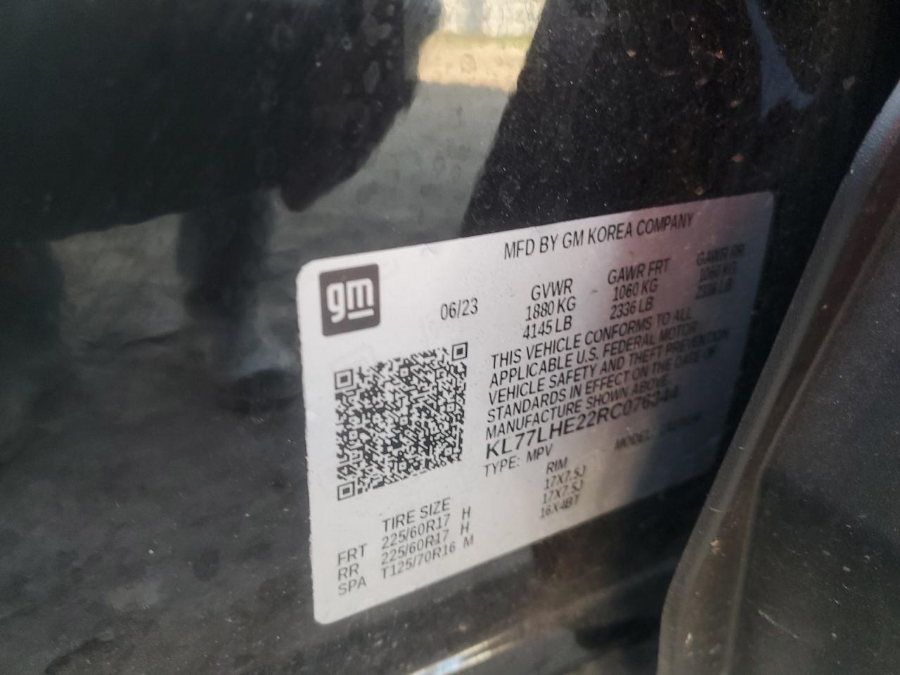 2024 Chevrolet Trax 1Lt VIN: KL77LHE22RC076844 Lot: 65206704