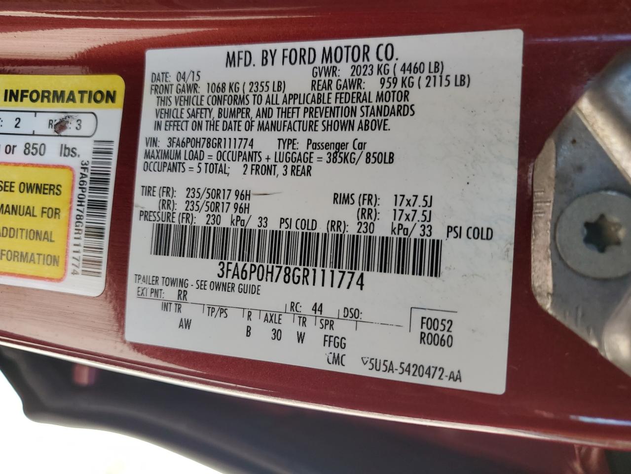 2016 Ford Fusion Se VIN: 3FA6P0H78GR111774 Lot: 60741014