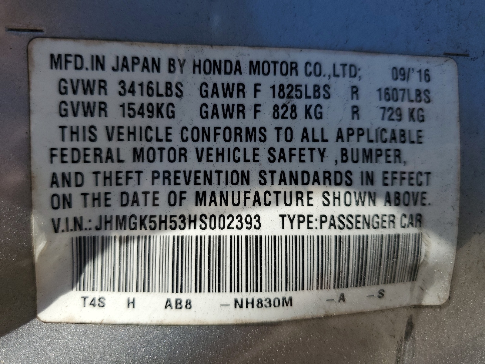 JHMGK5H53HS002393 2017 Honda Fit Lx