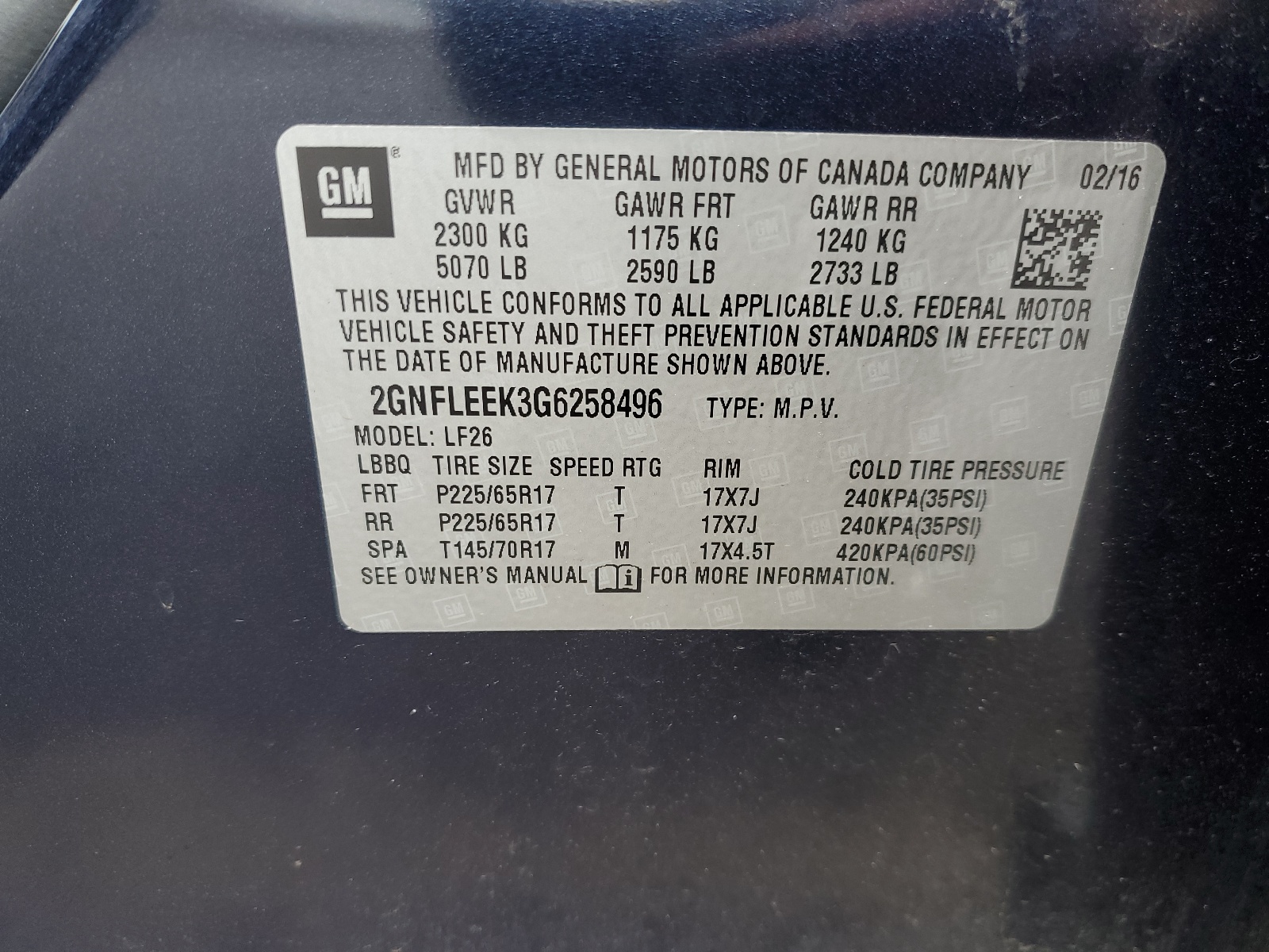 2GNFLEEK3G6258496 2016 Chevrolet Equinox Ls