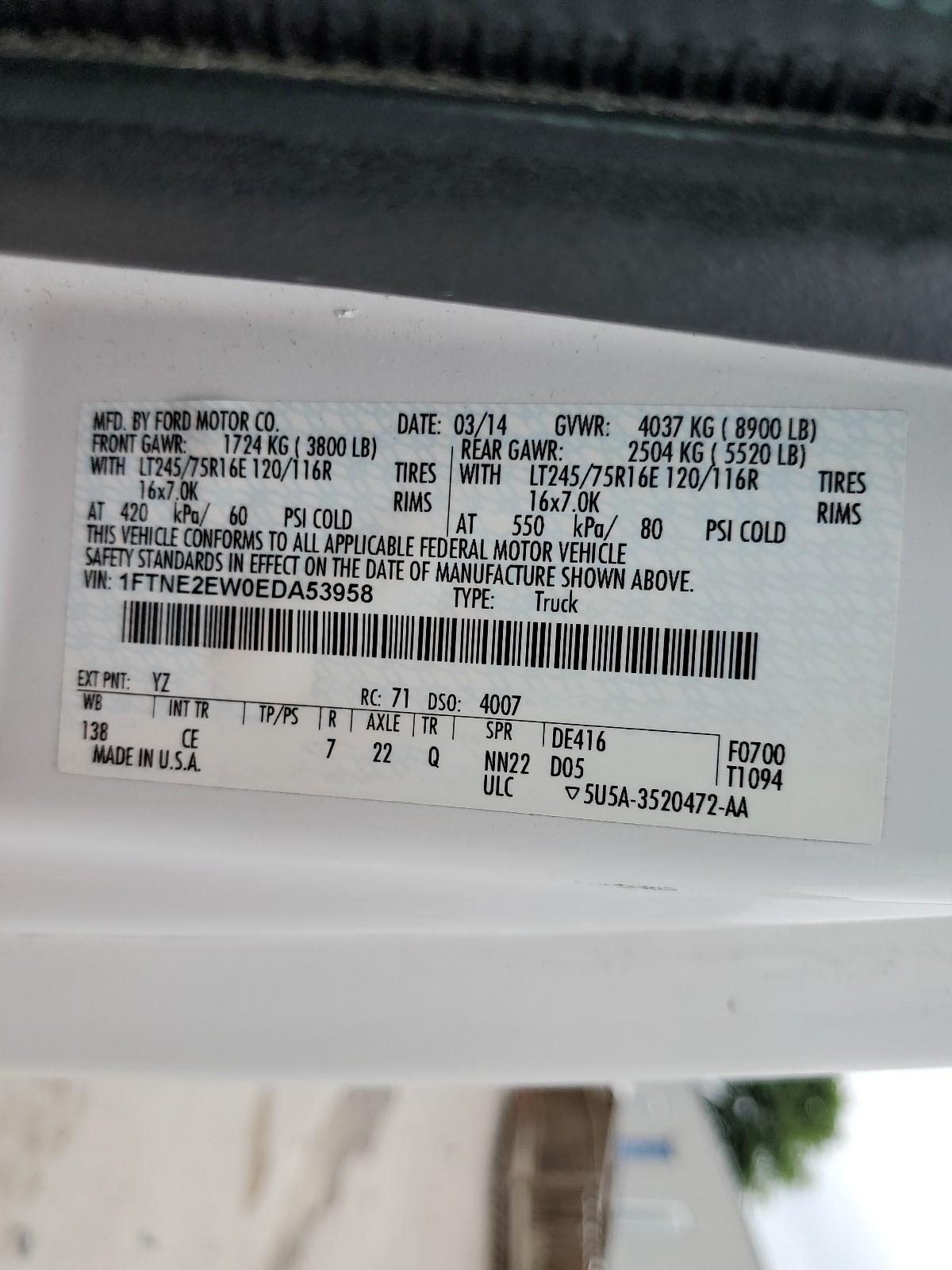 1FTNE2EW0EDA53958 2014 Ford Econoline E250 Van