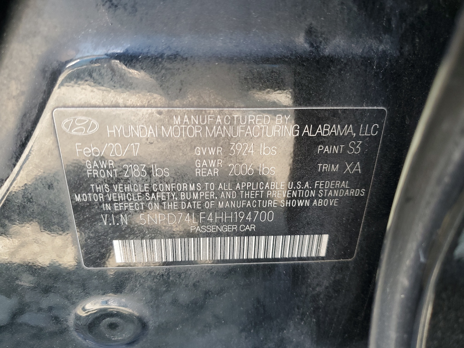 5NPD74LF4HH194700 2017 Hyundai Elantra Se