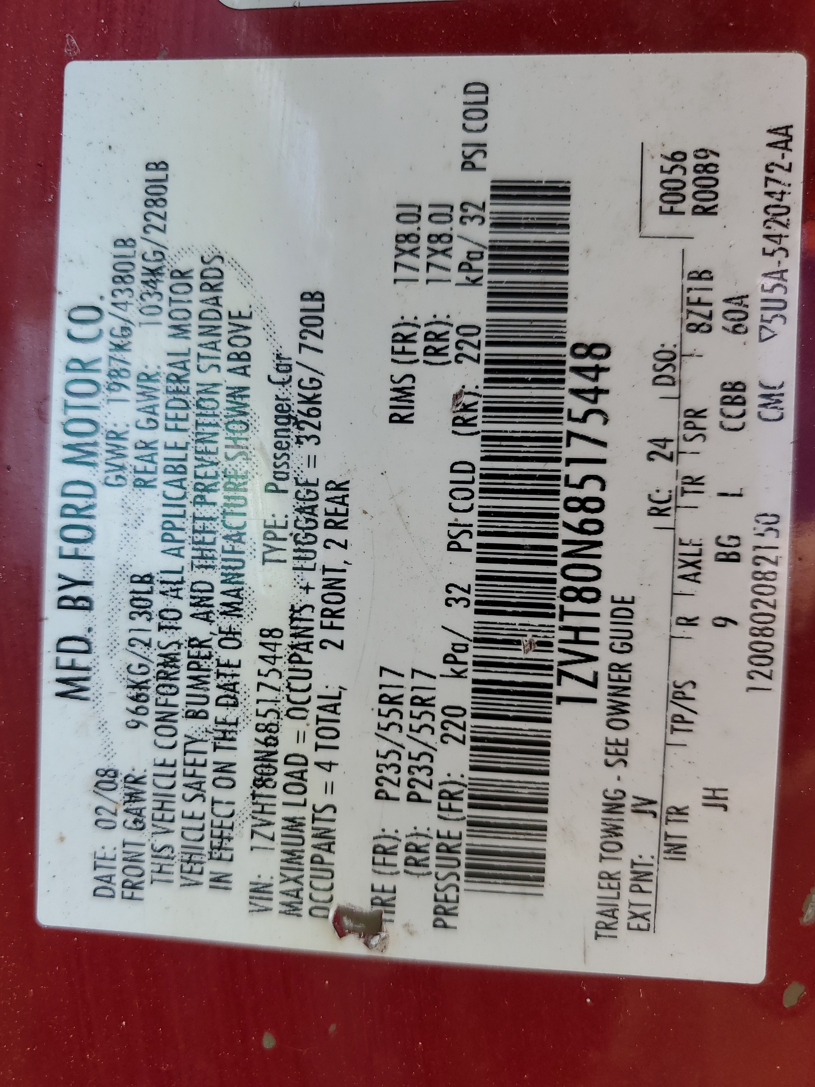 1ZVHT80N685175448 2008 Ford Mustang