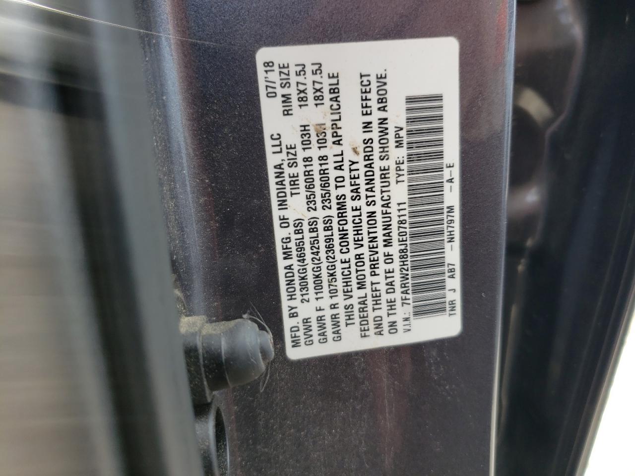 2018 Honda Cr-V Exl VIN: 7FARW2H88JE078111 Lot: 63898914