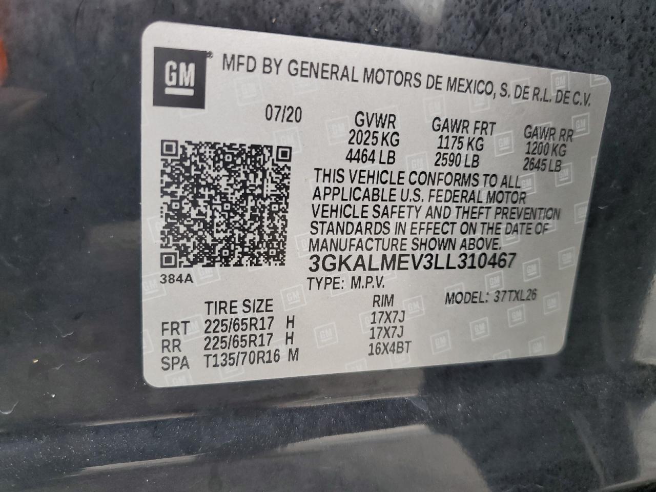 2020 GMC Terrain Sle VIN: 3GKALMEV3LL310467 Lot: 62676304