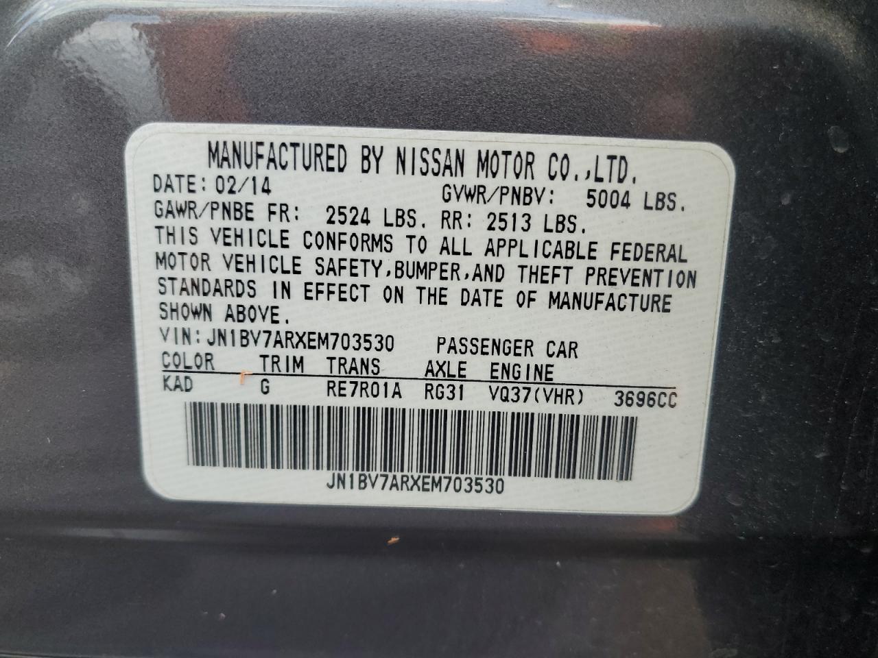 JN1BV7ARXEM703530 2014 Infiniti Q50 Base