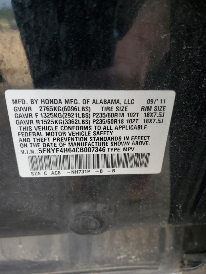 2012 Honda Pilot Exl VIN: 5FNYF4H64CB007346 Lot: 65026014