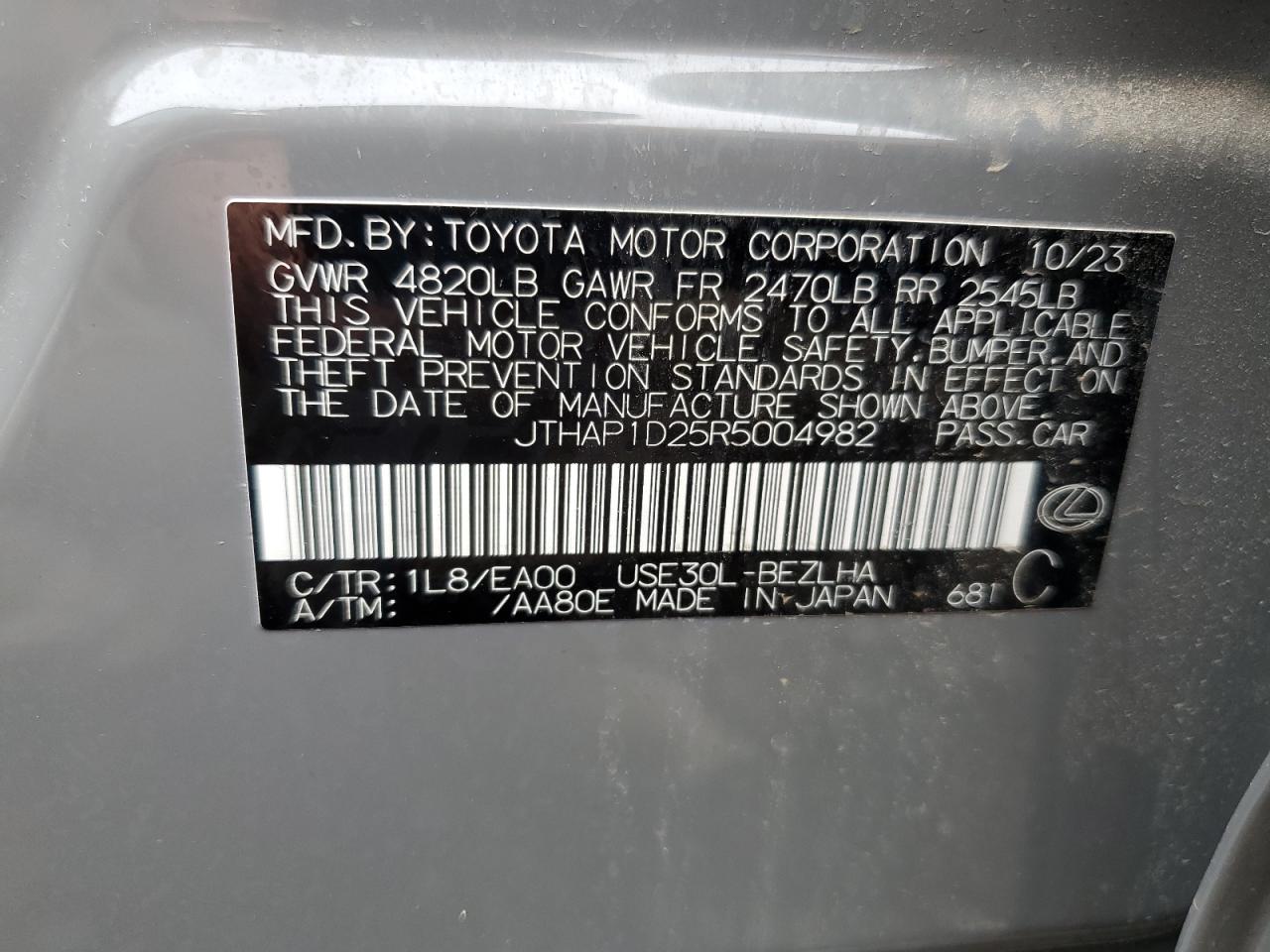 2024 Lexus Is 500 F Sport VIN: JTHAP1D25R5004982 Lot: 64759524