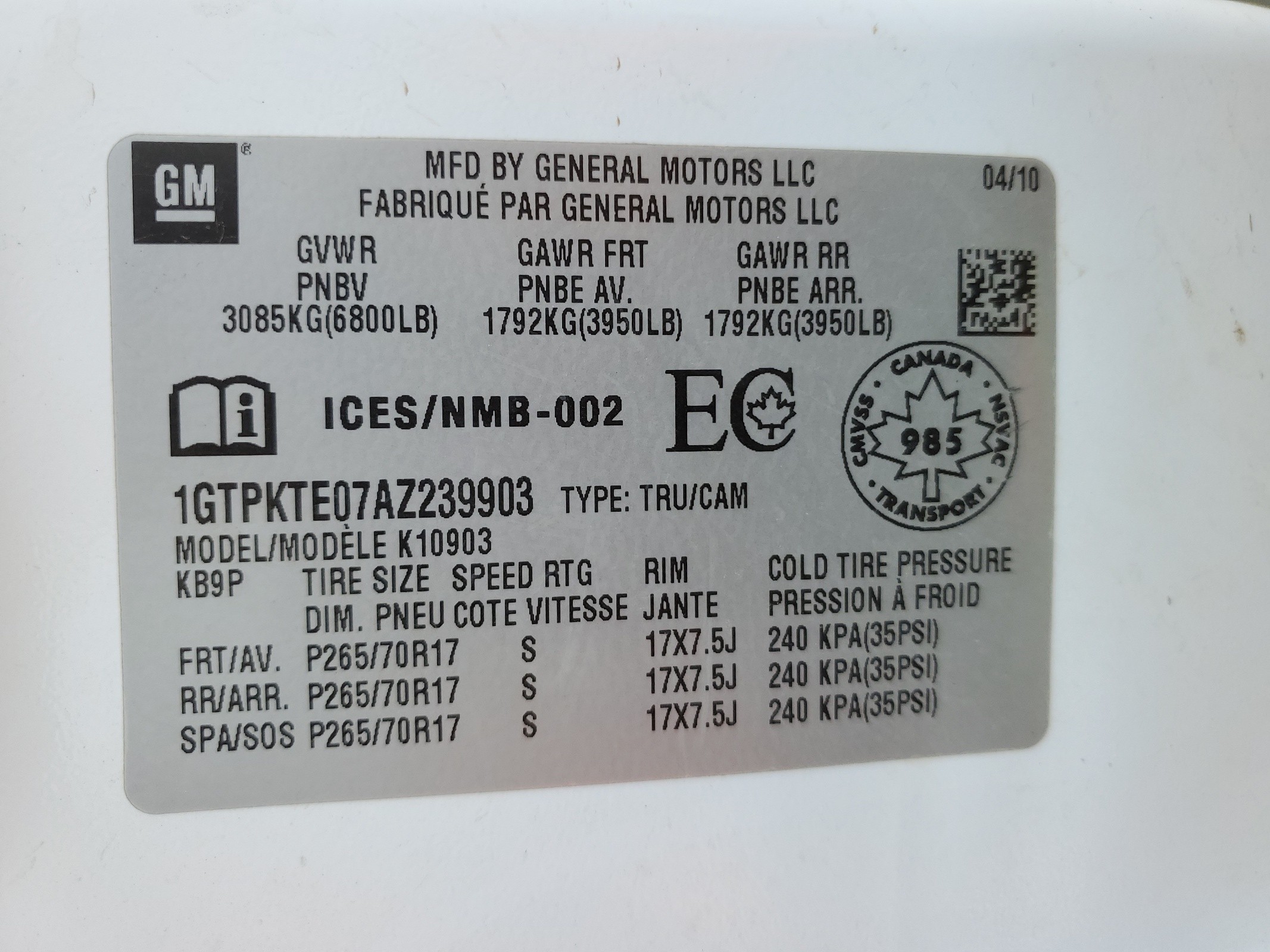 1GTPKTE07AZ239903 2010 GMC Sierra K1500