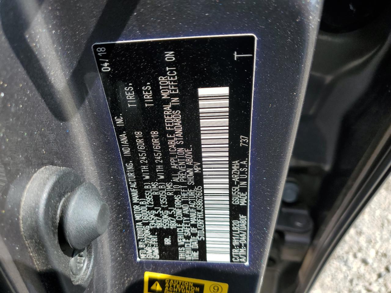 2018 Toyota Highlander Se VIN: 5TDJZRFHXJS862605 Lot: 61648784