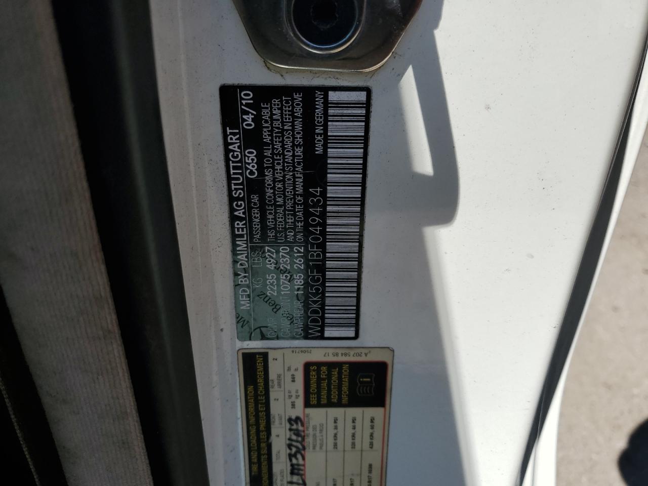 2011 Mercedes-Benz E 350 VIN: WDDKK5GF1BF049434 Lot: 61609444