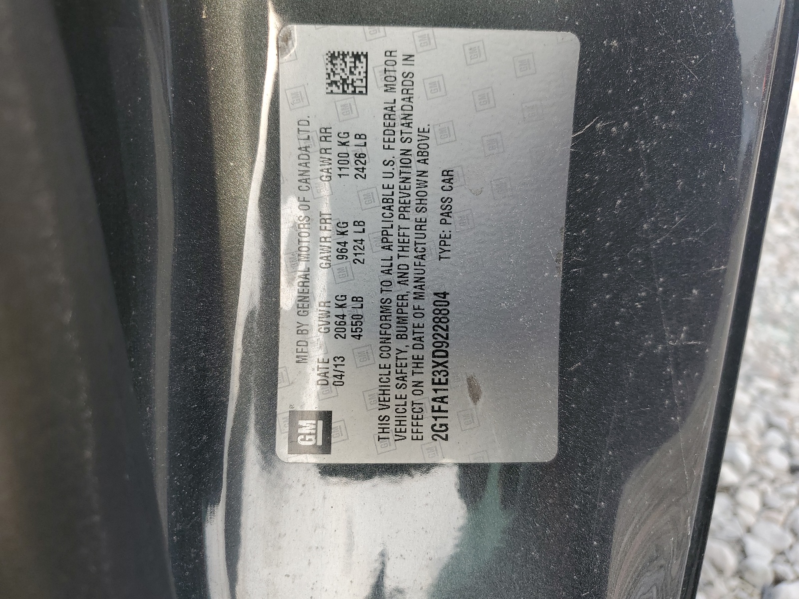 2G1FA1E3XD9228804 2013 Chevrolet Camaro Ls