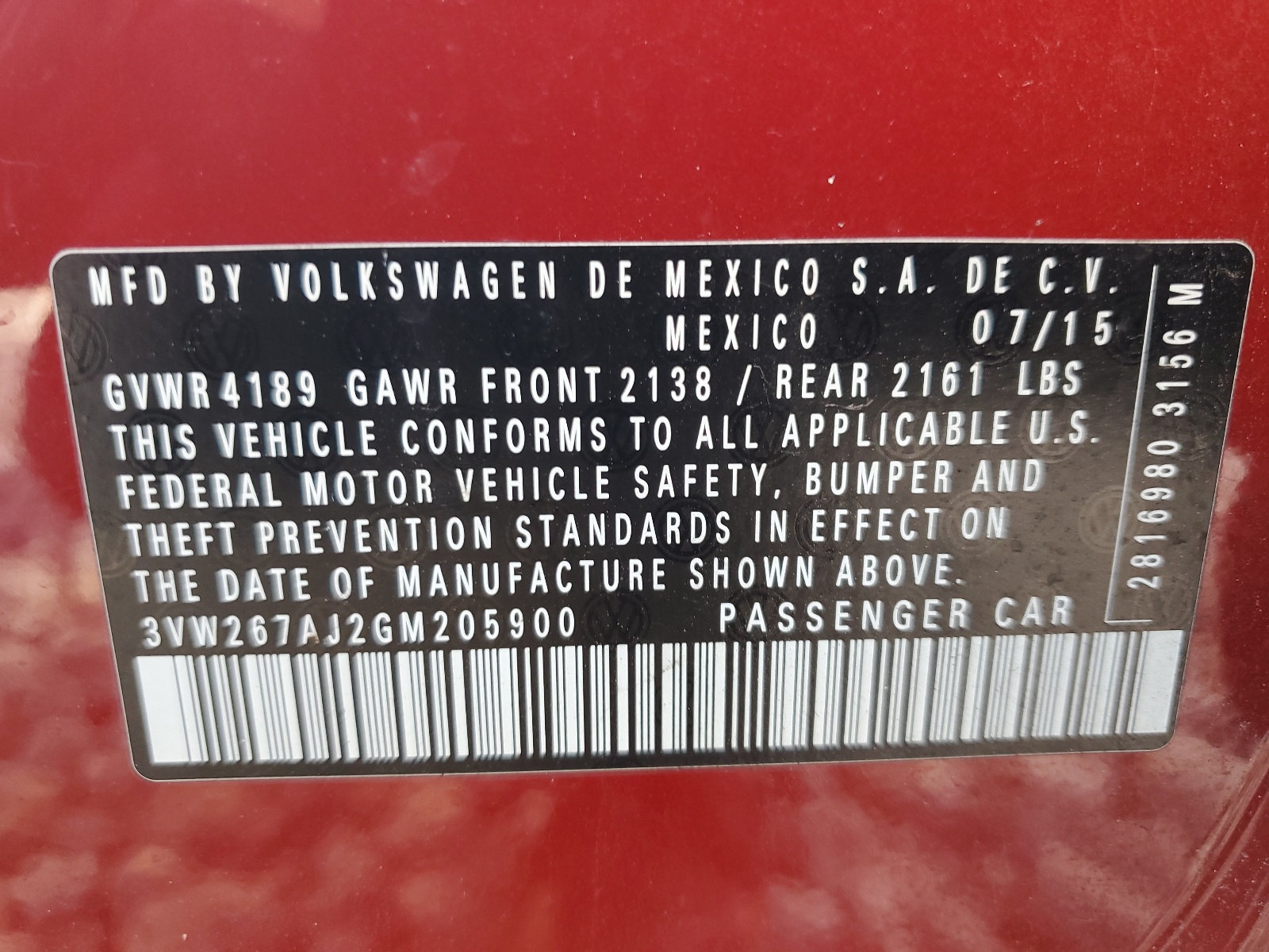 3VW267AJ2GM205900 2016 Volkswagen Jetta S