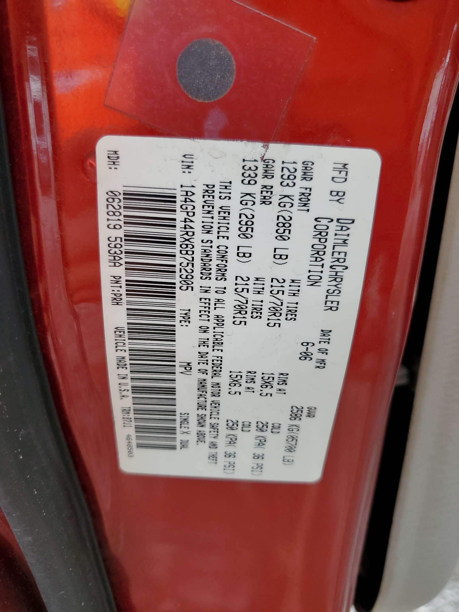 1A4GP44RX6B752905 2006 Chrysler Town & Country Lx