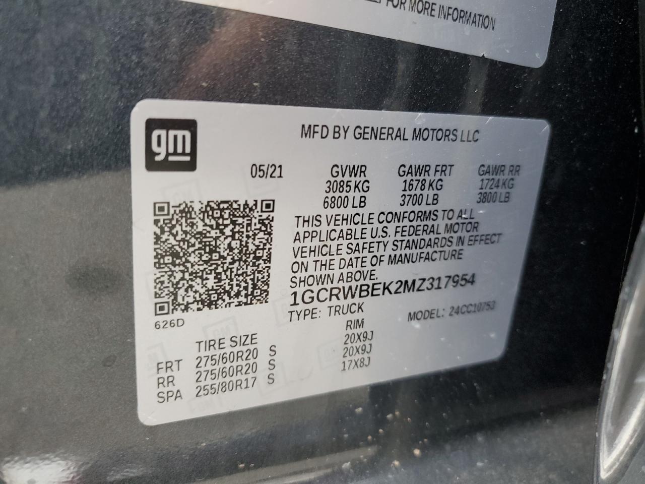 2021 Chevrolet Silverado C1500 Custom VIN: 1GCRWBEK2MZ317954 Lot: 64250504