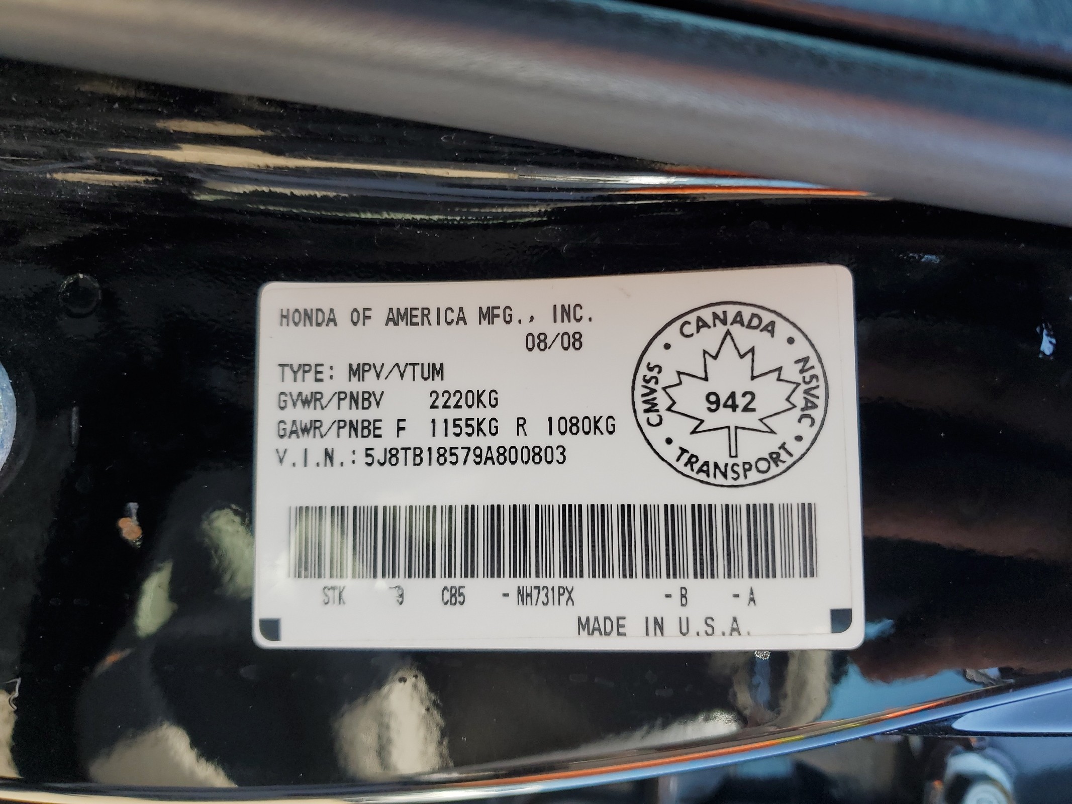 5J8TB18579A800803 2009 Acura Rdx Technology