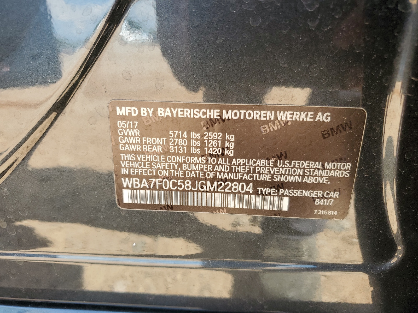 WBA7F0C58JGM22804 2018 BMW 750 I