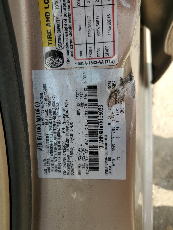 2007 Ford Fusion Sel VIN: 3FAHP08167R156023 Lot: 63666794