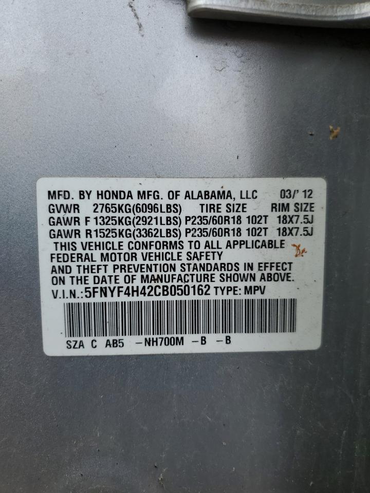 2012 Honda Pilot Ex VIN: 5FNYF4H42CB050162 Lot: 63817344