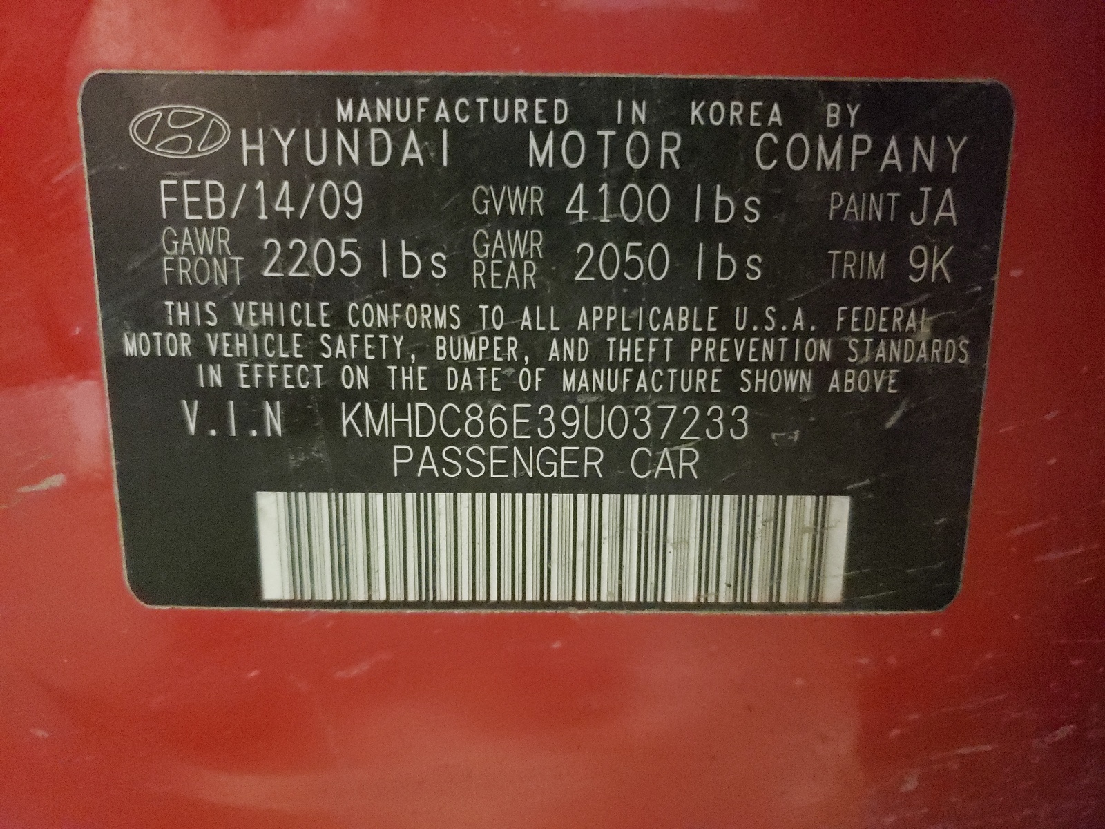 KMHDC86E39U037233 2009 Hyundai Elantra Touring