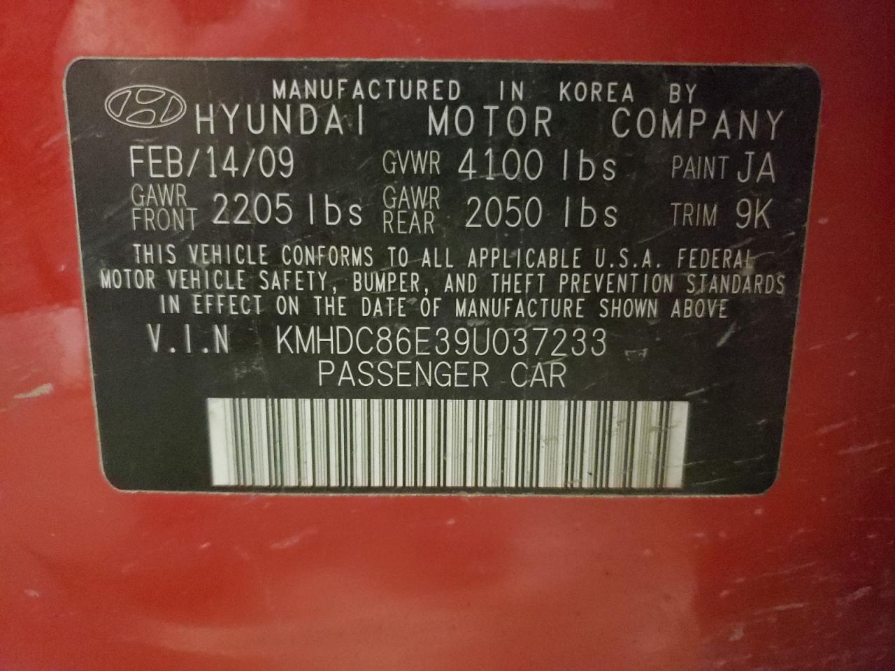2009 Hyundai Elantra Touring VIN: KMHDC86E39U037233 Lot: 64660684
