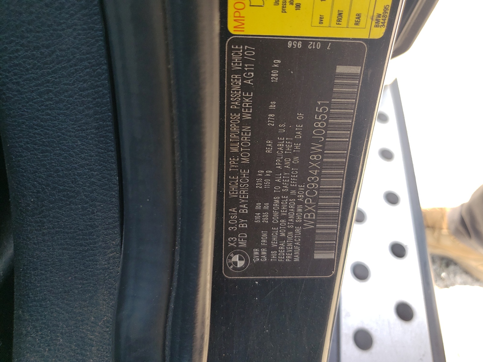 WBXPC934X8WJ08551 2008 BMW X3 3.0Si