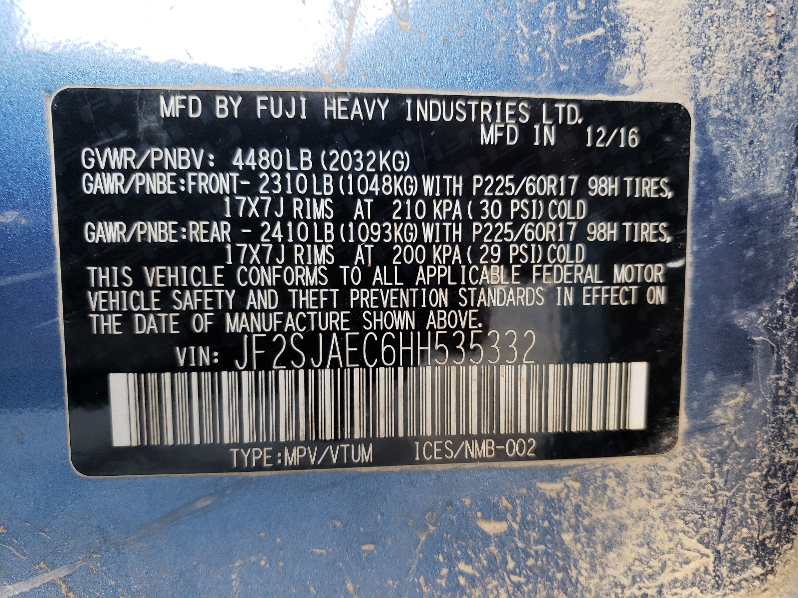 JF2SJAEC6HH535332 2017 Subaru Forester 2.5I Premium