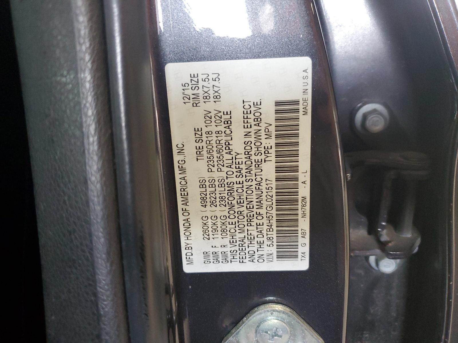 5J8TB4H57GL021517 2016 Acura Rdx Technology