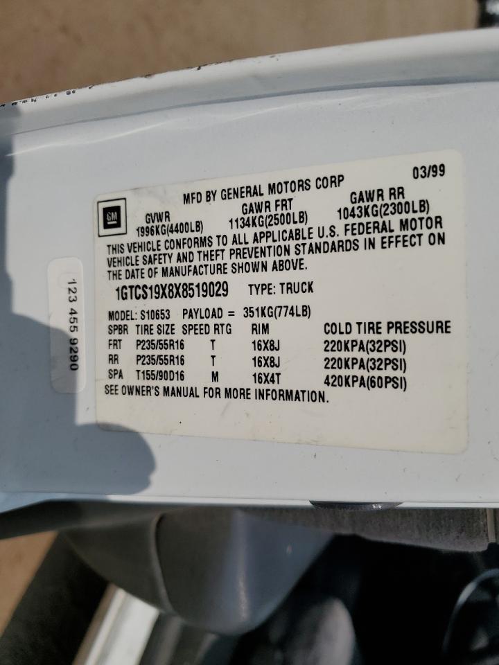 1999 GMC Sonoma VIN: 1GTCS19X8X8519029 Lot: 63915124