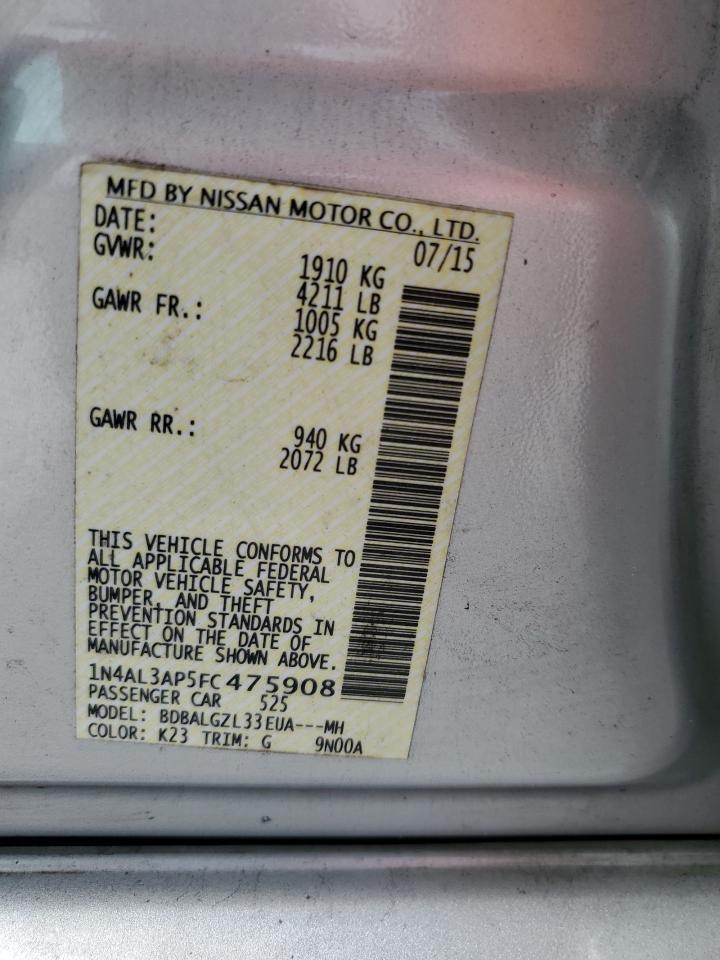 2015 Nissan Altima 2.5 VIN: 1N4AL3AP5FC475908 Lot: 62295814