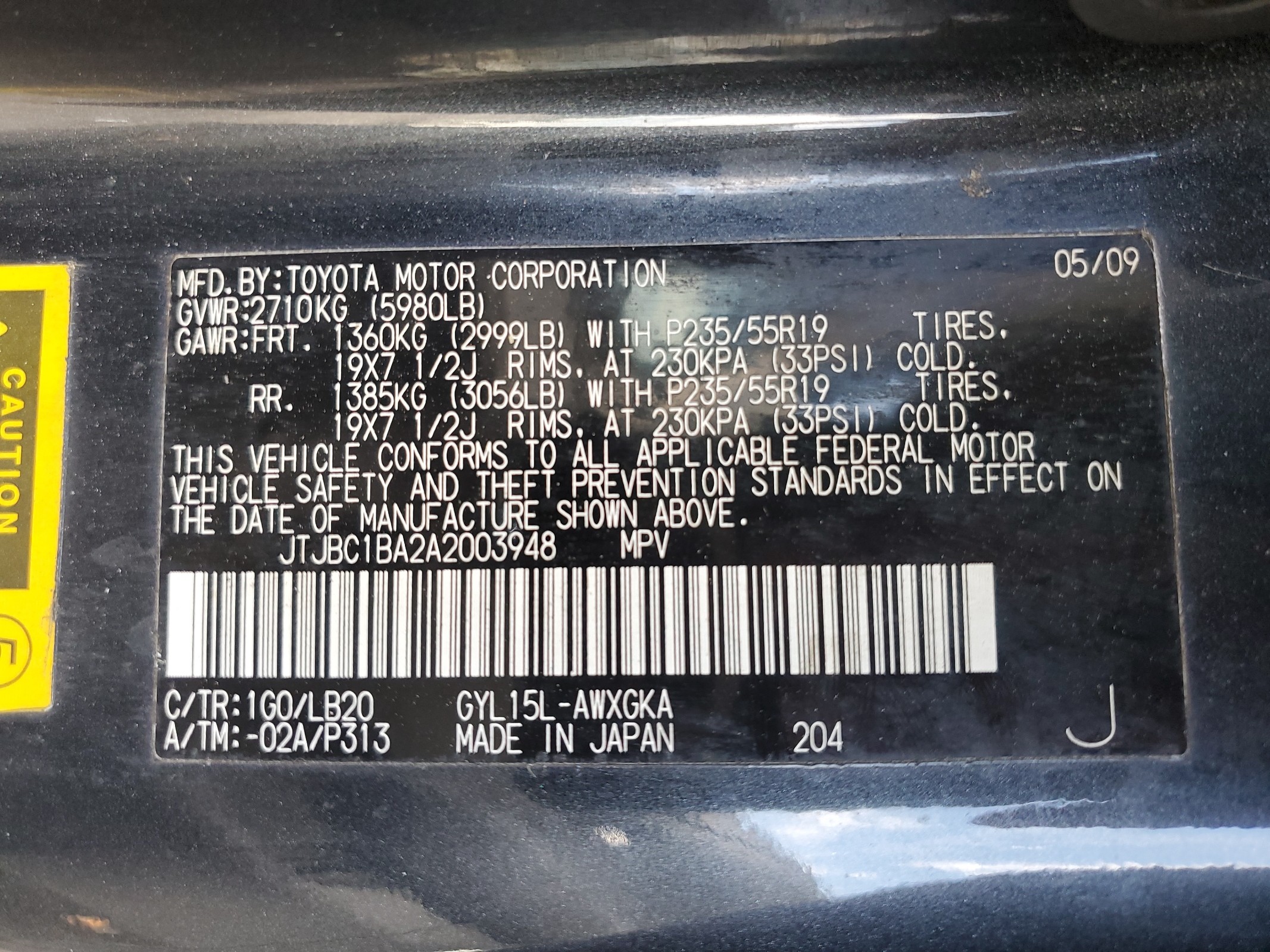 JTJBC1BA2A2003948 2010 Lexus Rx 450