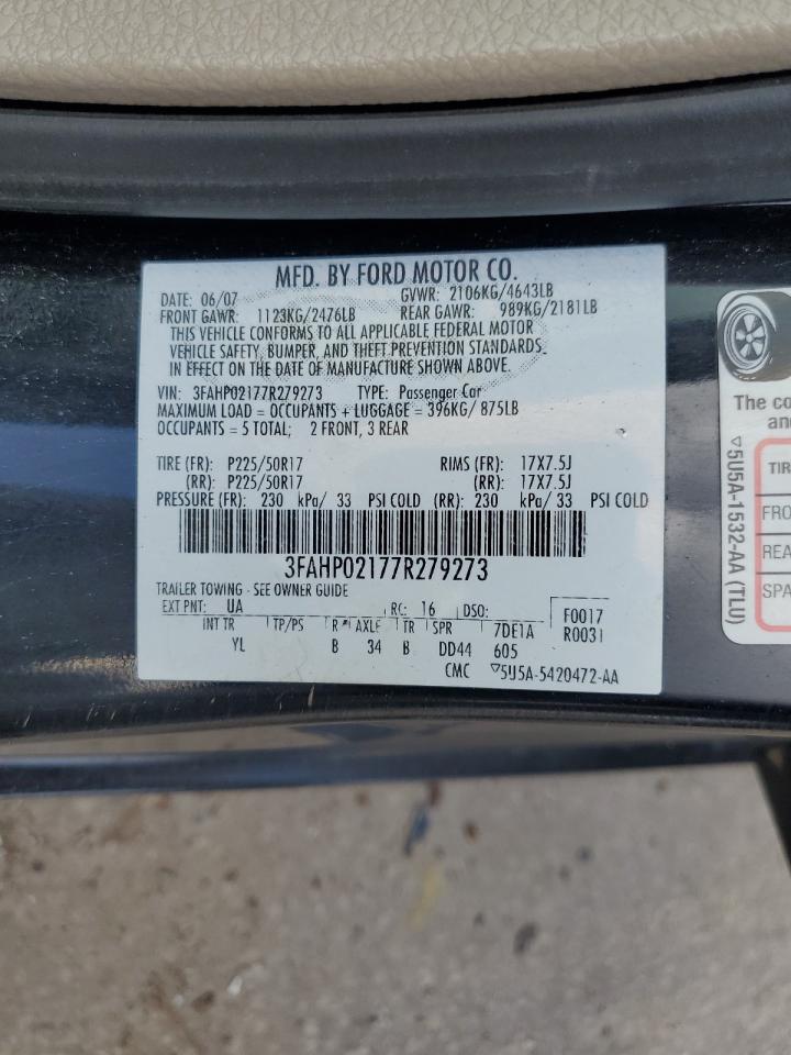 2007 Ford Fusion Sel VIN: 3FAHP02177R279273 Lot: 64757994