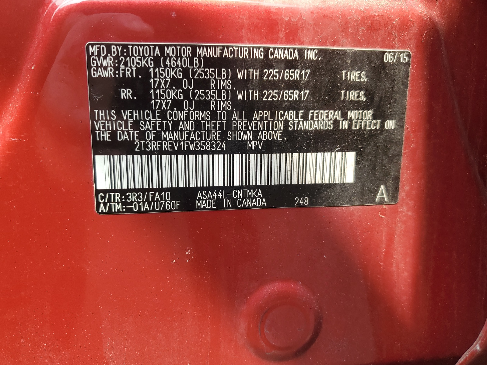 2T3RFREV1FW358324 2015 Toyota Rav4 Xle