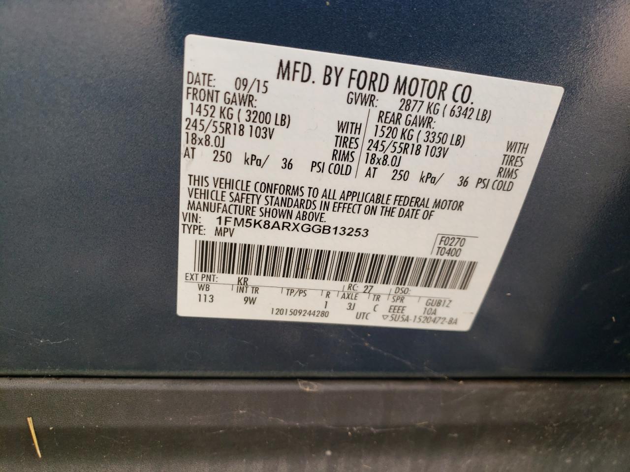 2016 Ford Explorer Police Interceptor VIN: 1FM5K8ARXGGB13253 Lot: 62443744