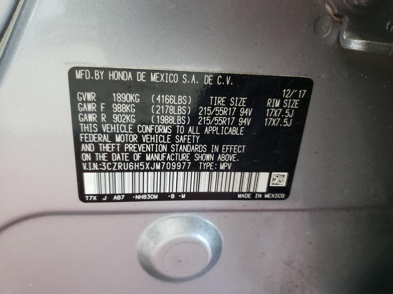 2018 Honda Hr-V Ex VIN: 3CZRU6H5XJM709977 Lot: 63861714